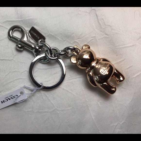 NWT Coach 3D RoseGold Teddy Bear Key Ring Charm - Picture 7 of 14